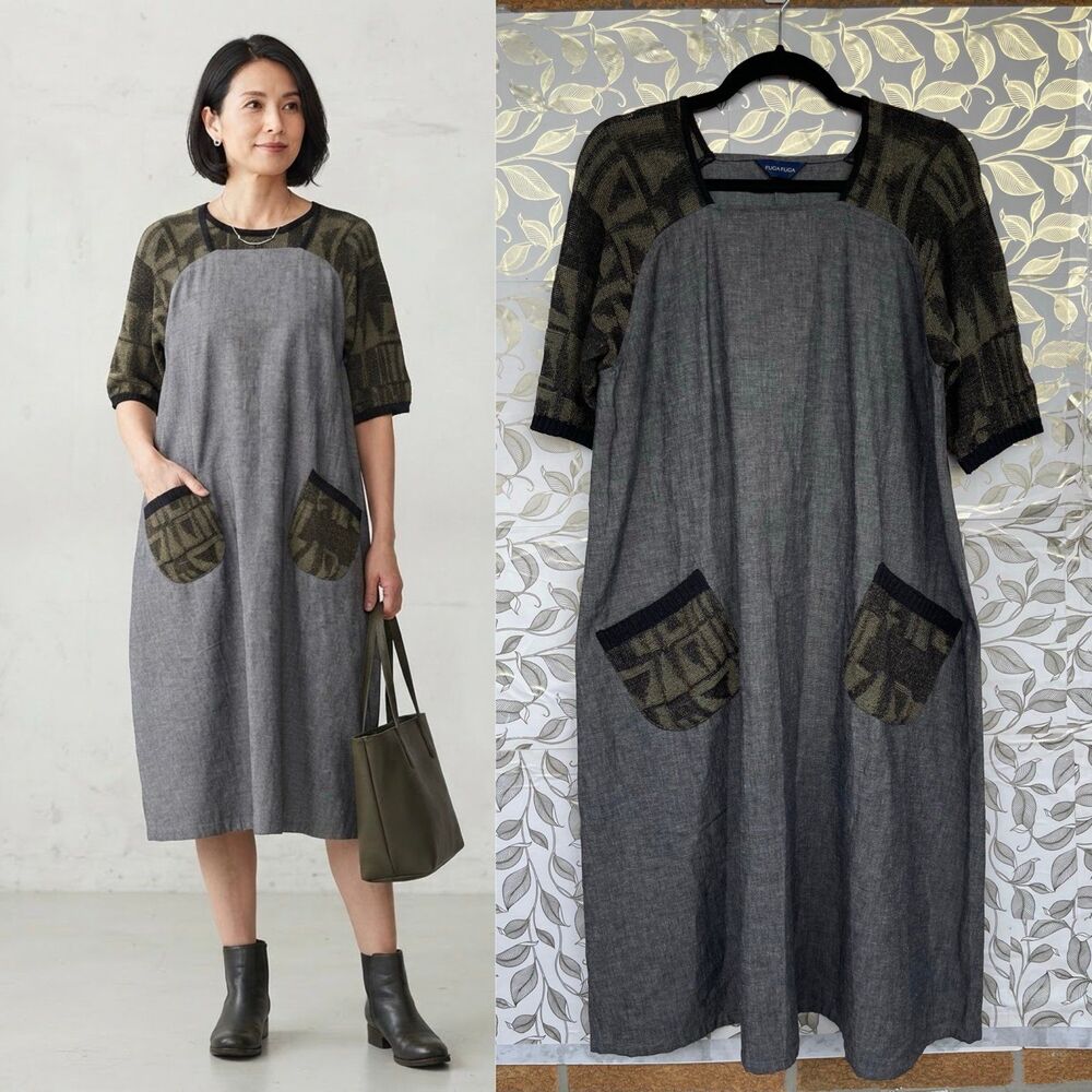 Fuga Fuga Japanese Avant-Garde Pocket Dress Free Size Cotton Linen BohoLaganlook